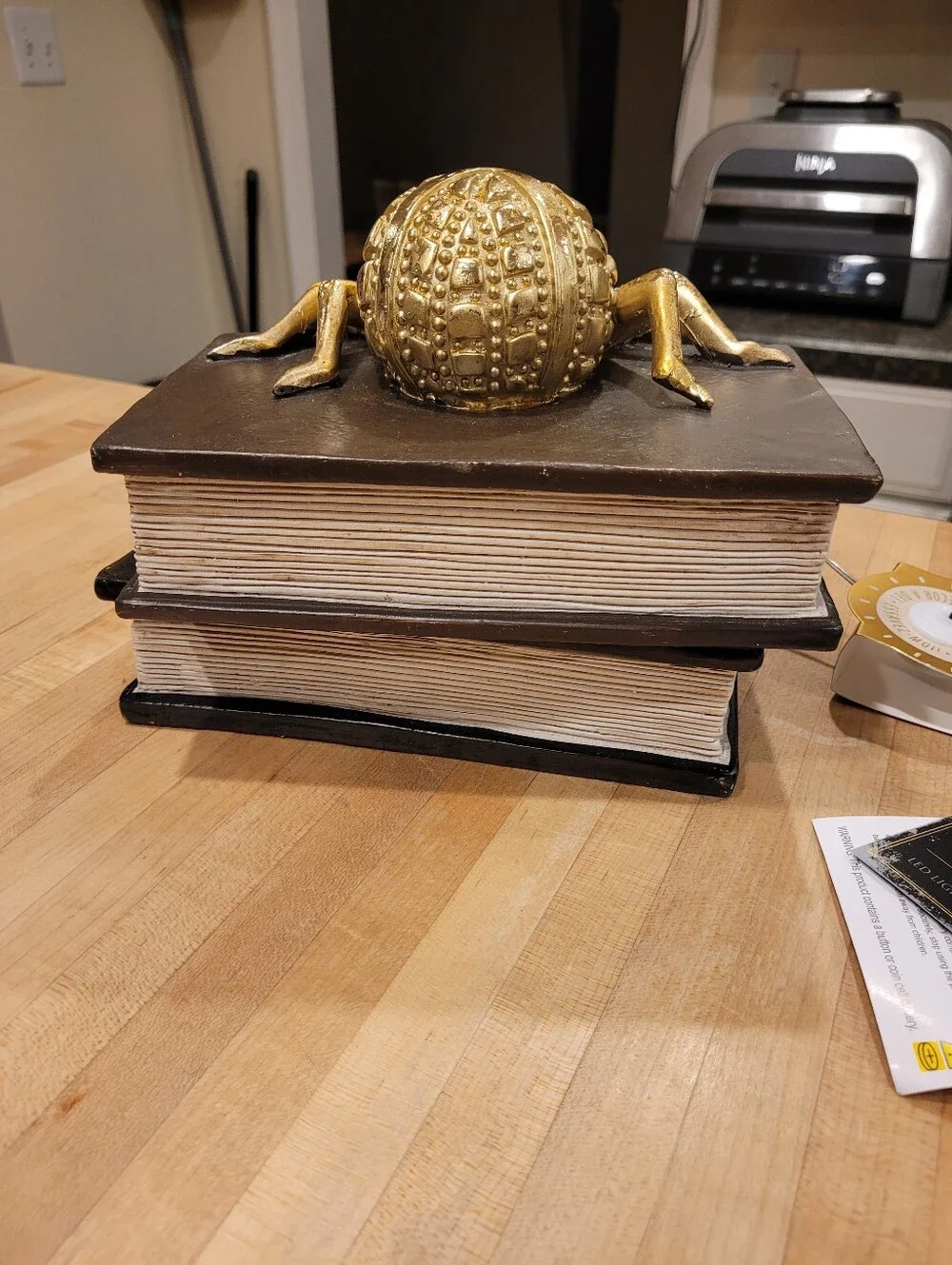 NEW Gold Decorative Spider Book Halloween Home Decor Accent with Red LED Eyes